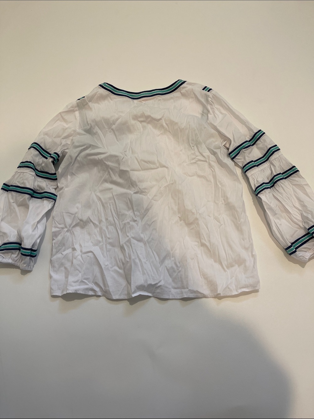 Vilagallo White Top with Teal and Navy Stripe Trim - Picture 7 of 7